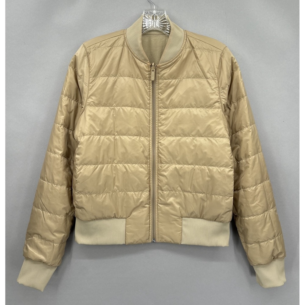 Lululemon Puffer Jacket Womens 6 Bomber Reversible Beige Quilted Coat Non Stop